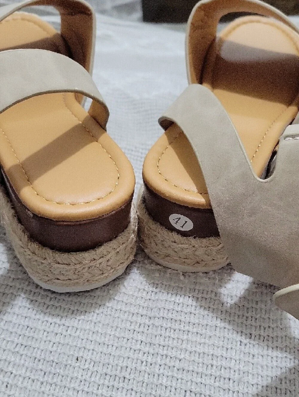 Hemp Rope Wedge Sandals - Plus Size Platform with Ankle Strap Sz 10 (EU 41)